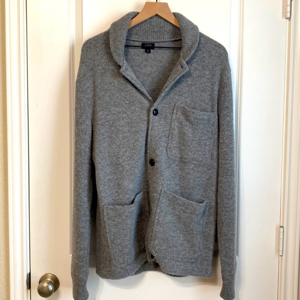 Mens grey J.Crew Medium Lambswool button up sweater.